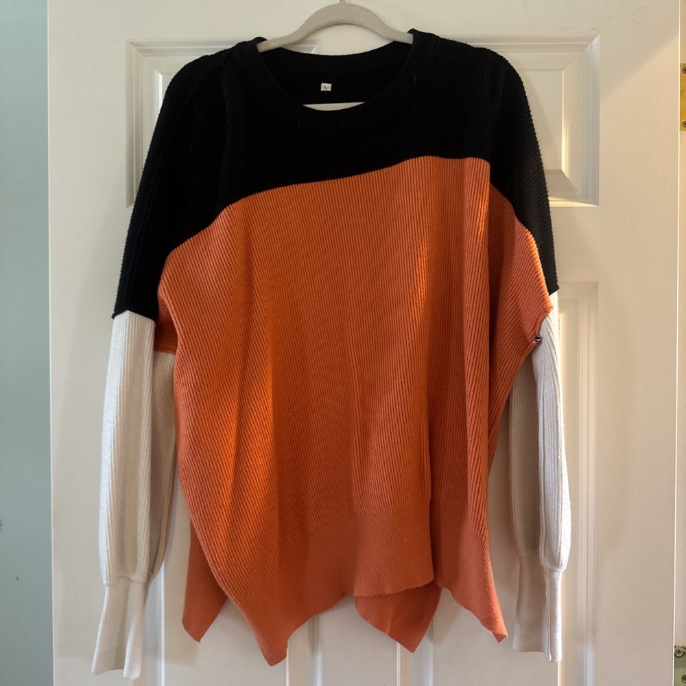 Colorblock Sweater - Black, Orange, and Cream